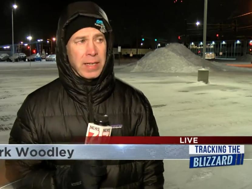 A screengrab of Mr Woodley broadcasting live from the streets of Iowa for more than three hours in the cold.