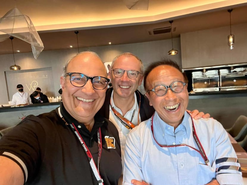 Mr S Iswaran (left) with Mr Ong Beng Seng (right) and Mr Stefano Domenicali (middle), the CEO of Formula One, at the Singapore Grand Prix in October 2022. Mr S Iswaran (left) with Mr Ong Beng Seng (right) and Mr Stefano Domenicali (middle), the CEO of Formula One, at the Singapore Grand Prix in October 2022.