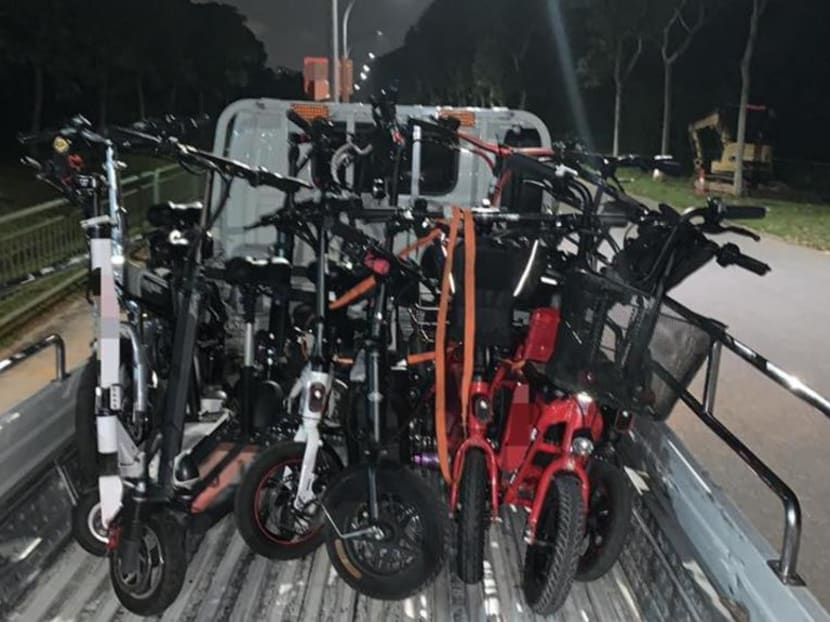 Personal mobility devices (PMD) seized by the Land Transport Authority in its crackdown on non-compliant PMDs and errant users. Personal mobility devices (PMD) seized by the Land Transport Authority in its crackdown on non-compliant PMDs and errant users.