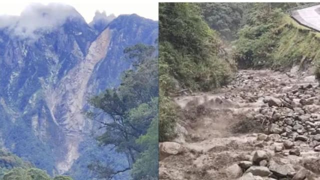 马国沙巴京那峇鲁山 连降豪雨引发土崩和泥石流