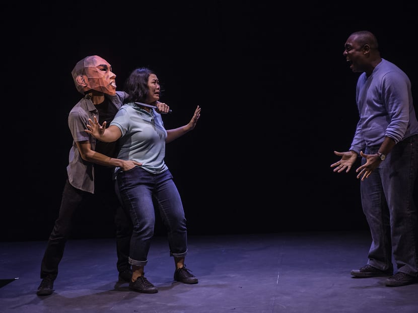 This latest restaging of Off Centre under The Esplanade’s Studios season has Ebi Shankara and Siti Khalijah Zainal as the two schizophrenics. Photo: Tuckys Photography