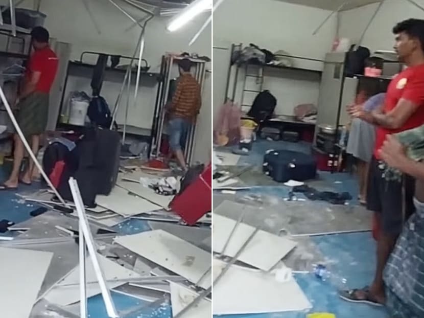 Workers seen clearing a room where a false ceiling fell on Sept 25, 2022 at North Coast Lodge Dormitory. Workers seen clearing a room where a false ceiling fell on Sept 25, 2022 at North Coast Lodge Dormitory.