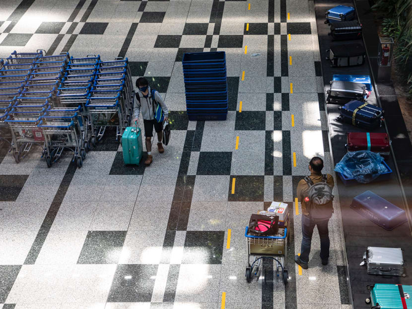 Visitors at Changi Airport on April 25, 2021.