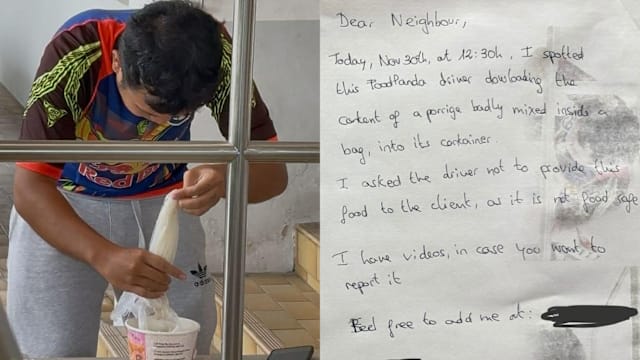 送餐过程中洒一袋 送餐员被拍到把粥从袋子倒回碗里