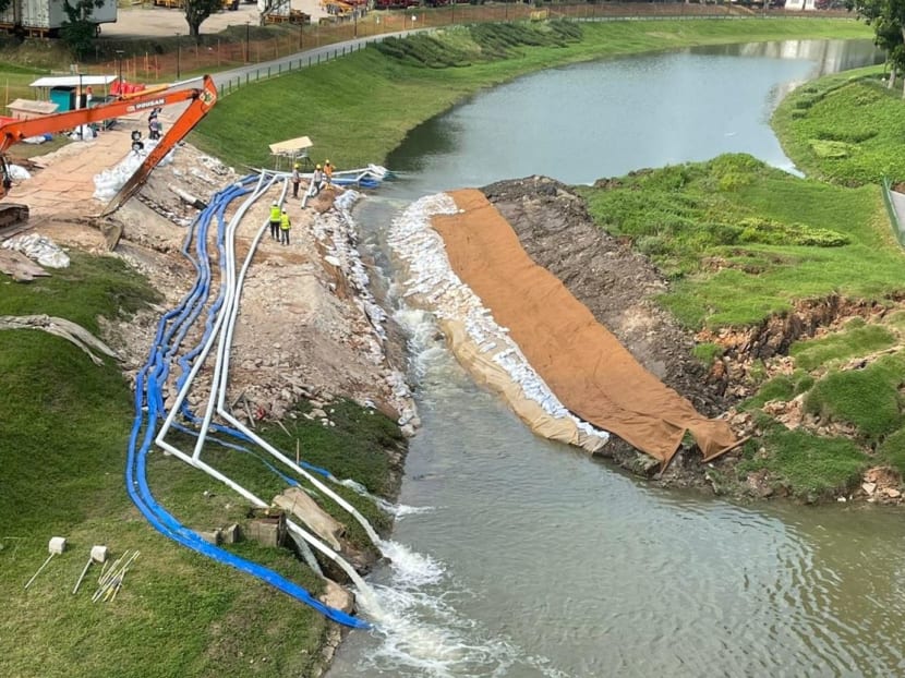 Since the incident last week, HDB and contractor Chiu Teng Construction have widened the channel in Sungei Ulu Pandan from 1.5m to 3.5m and deployed several pumps to improve water flow in the canal. Since the incident last week, HDB and contractor Chiu Teng Construction have widened the channel in Sungei Ulu Pandan from 1.5m to 3.5m and deployed several pumps to improve water flow in the canal.