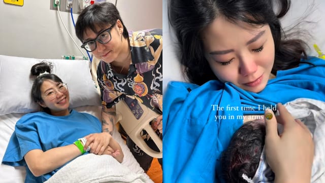 郑可心升格当妈　首次抱初生女儿感动落泪