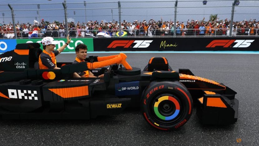 It's lights out and away they Lego for F1 drivers parade in Miami