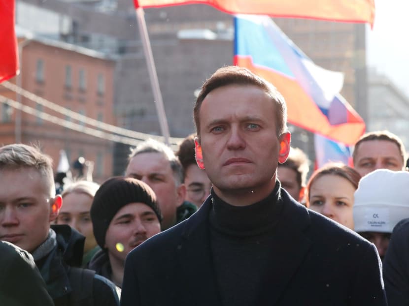 Russian opposition politician Alexei Navalny (centre) takes part in a rally to mark the 5th anniversary of opposition politician Boris Nemtsov's murder and to protest against proposed amendments to the country's constitution, in Moscow, Russia on Feb 29, 2020. Russian opposition politician Alexei Navalny (centre) takes part in a rally to mark the 5th anniversary of opposition politician Boris Nemtsov's murder and to protest against proposed amendments to the country's constitution, in Moscow, Russia on Feb 29, 2020.
