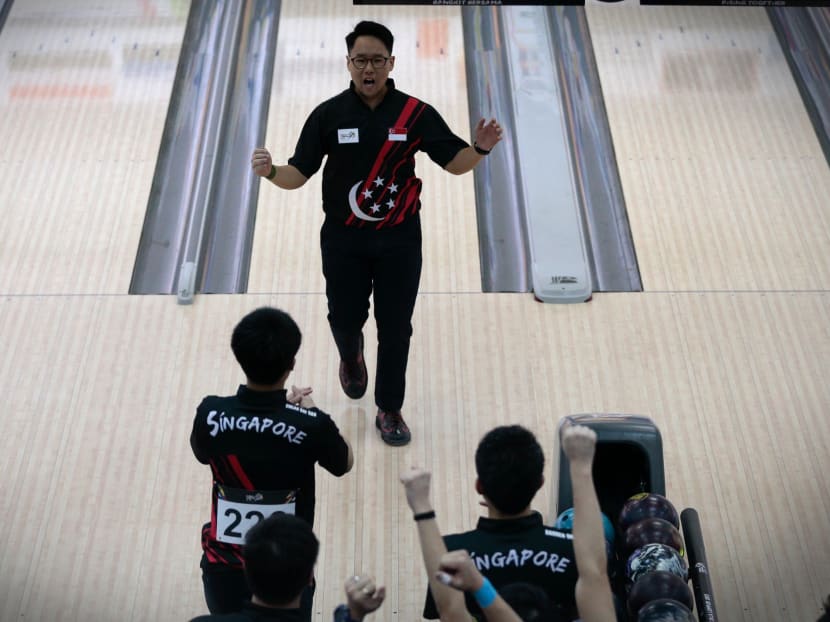 Singapore's Keith Saw reacts as he competes in the SEA Games men's bowling team of five on August 24, 2017. Photo: Jason Quah/TODAY