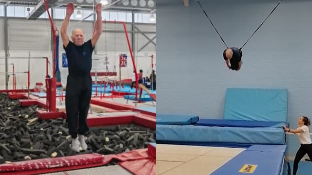 91岁老翁重返蹦床赛场 宝刀未老勇夺两枚金牌