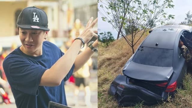 何润东拍戏出车祸！豪车车尾被撞烂