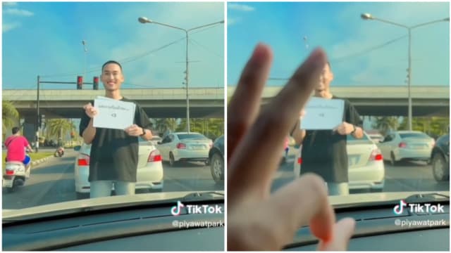 泰国警察红灯前下车求婚 TikTok煞风景提醒：此举或让人受伤