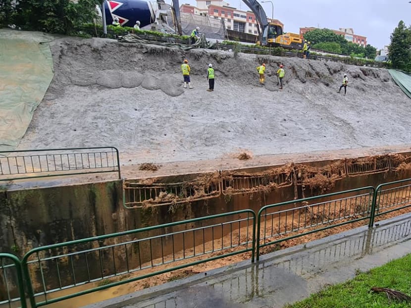 Pictures taken from the aftermath of the incident showed that earth had rolled down the slope, knocking over seven fences along a canal in the process.
