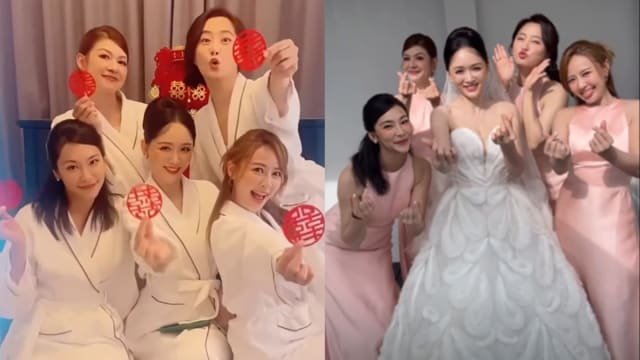 陈乔恩深V婚纱超性感　七朵花伴娘团出动！