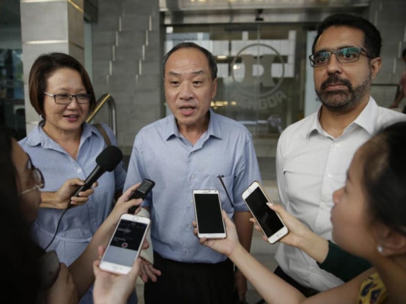 In a public statement issued in July 2017, Ms Sylvia Lim (left), Mr Low Thia Khiang (centre) and Mr Pritam Singh (right) rejected allegations that they have acted in breach of their fiduciary duties as Members of Parliament.