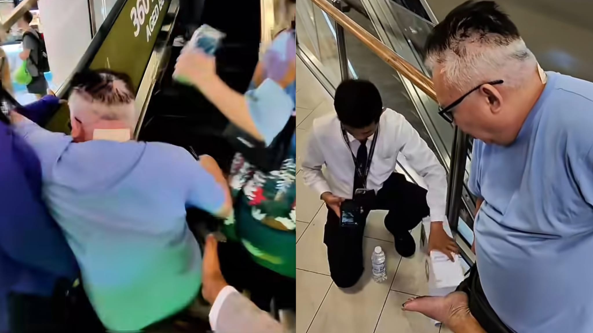 男子跌落扶梯受伤公众及时拉住还找保安施救获赞- 8world