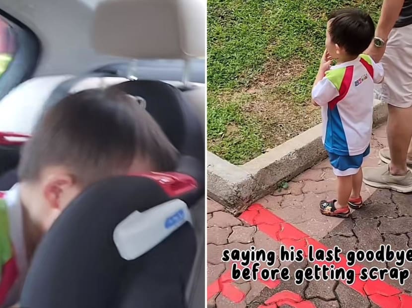Screengrabs from a TikTok video showing four-year-old Joshua in tears over losing his family's car. Screengrabs from a TikTok video showing four-year-old Joshua in tears over losing his family's car.