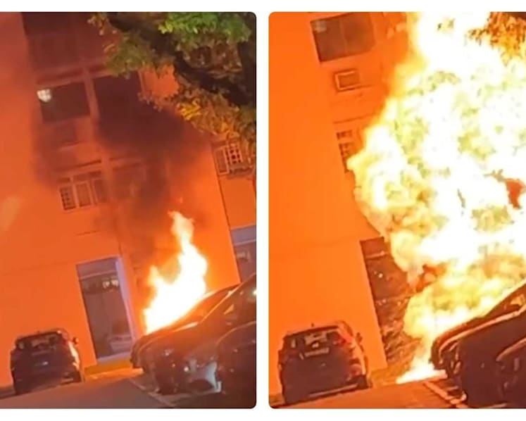 Motorcycle bursts into flames at Bishan car park