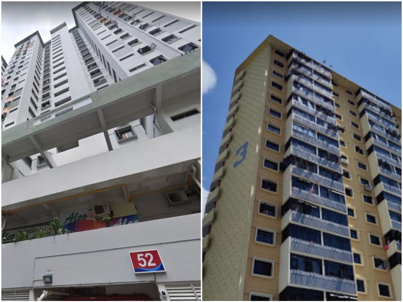 A view of Block 52 Chin Swee Road (left) and Block 3 Jalan Kukoh (right), two of three Housing and Development Board blocks where Covid-19 cases have been found.
