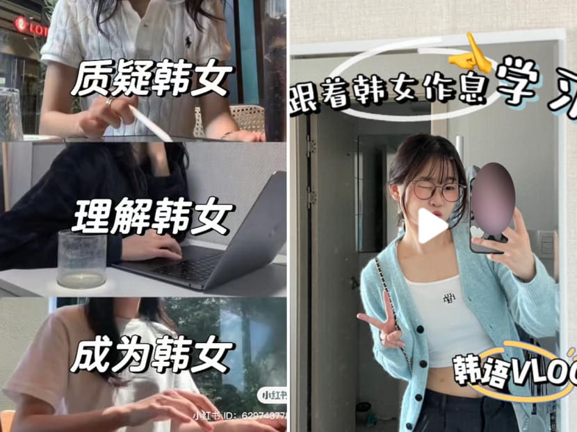 Screenshots from videos showing Korean vloggers (left) and a student in China (right) as online users look into the "Korean girl study method". Screenshots from videos showing Korean vloggers (left) and a student in China (right) as online users look into the "Korean girl study method".
