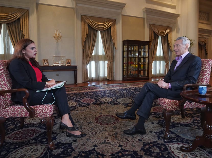 Prime Minister Lee Hsien Loong (right) during an interview with the BBC’s Talking Business Asia programme on March 2, 2021.