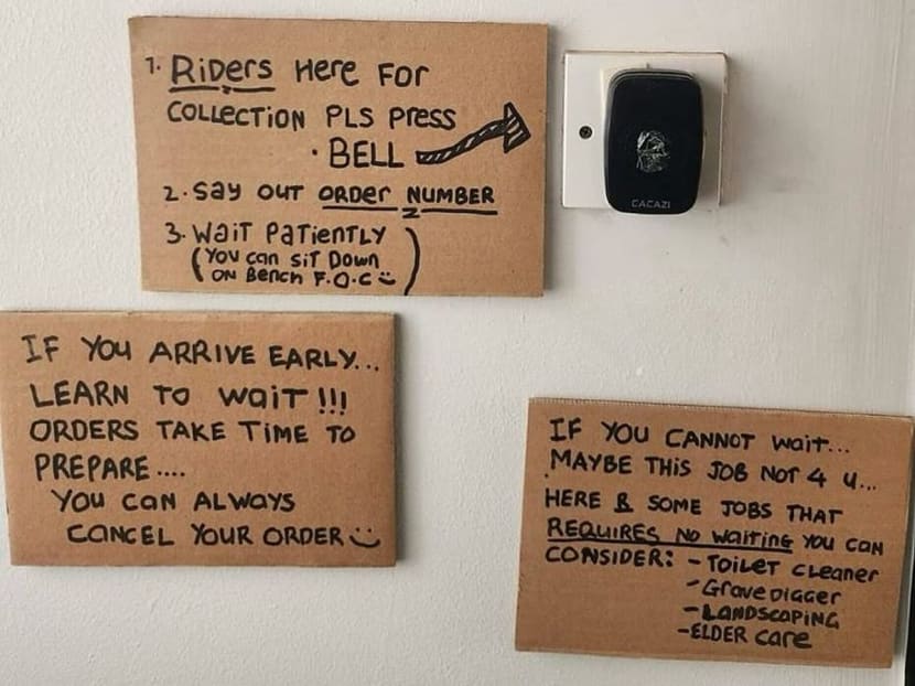 Signs that were purportedly put up by home-based business Bincho Brews.