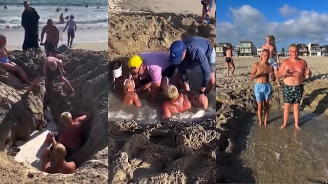 沙洞太深海水冲入  美国两少年深陷沙堆险遭没顶