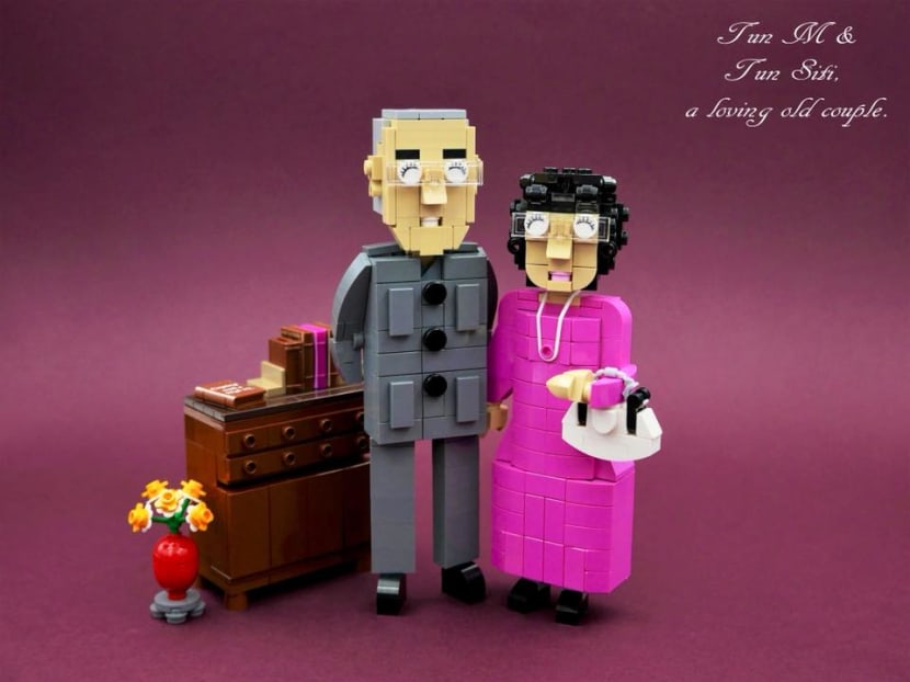 Lego models of Malaysian PM Mahathir Mohamad and his wife Dr Siti Hasmah