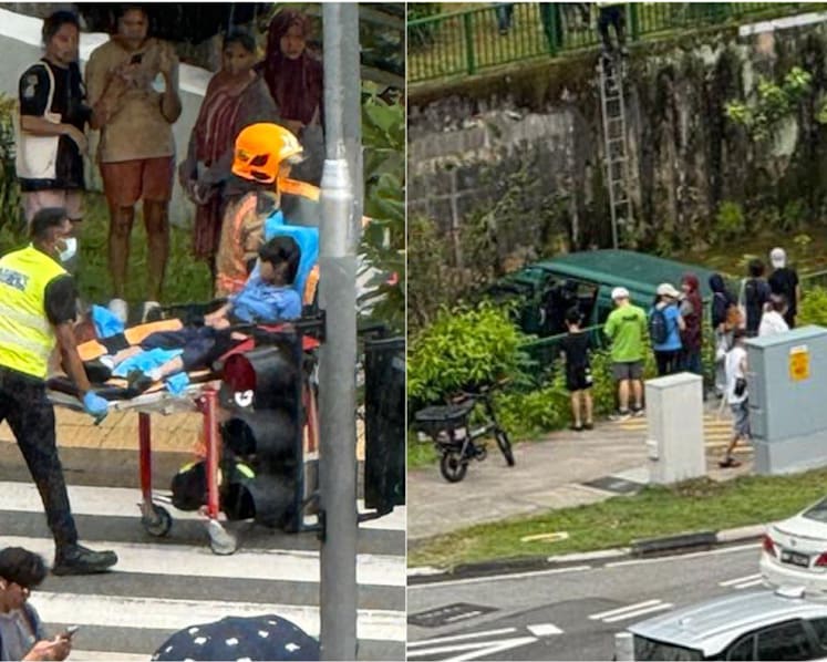 Teenager and 2 other people taken to hospital after accident in Bukit Panjang lands van in large drain