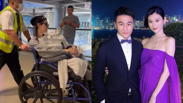 奚梦瑶坐轮椅现身机场被围观　老公何猷君被问在哪儿？