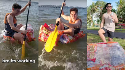 Content Creator Sails To Pulau Ubin On A Boat He Made From Bags Of Chips