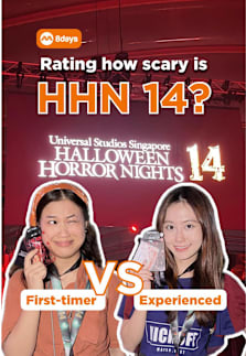 Scaredy cat vs fearless friend at HHN 14 #halloweenhorrornights14 #uss #halloween 