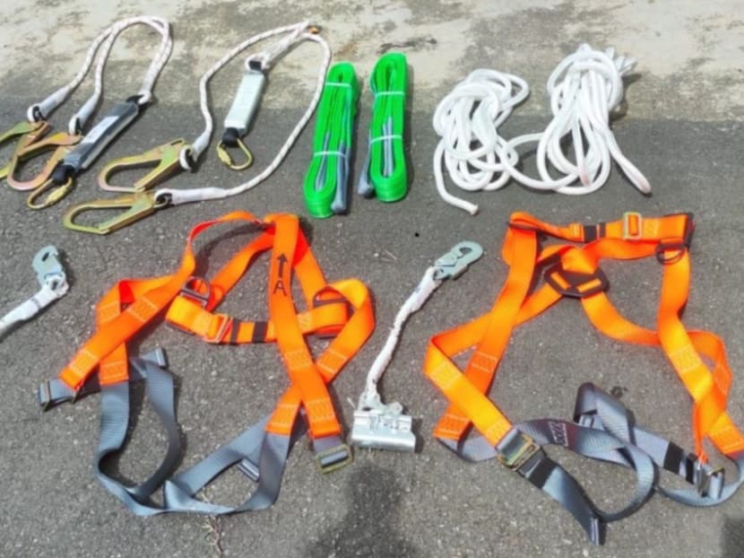 Equipment, including harnesses and ropes, seized by the authorities. Equipment, including harnesses and ropes, seized by the authorities.