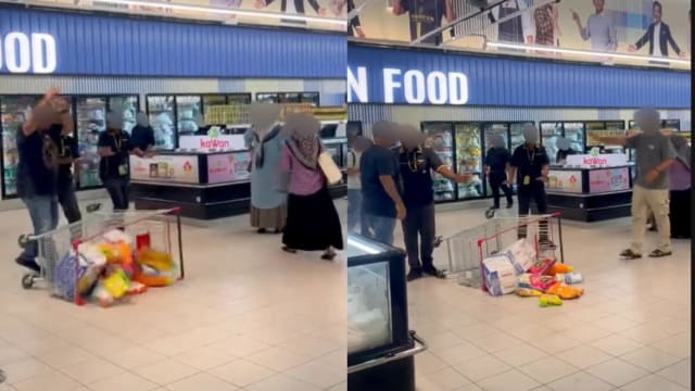 马国夫妻在超市起争执 怒丢物品摔购物车
