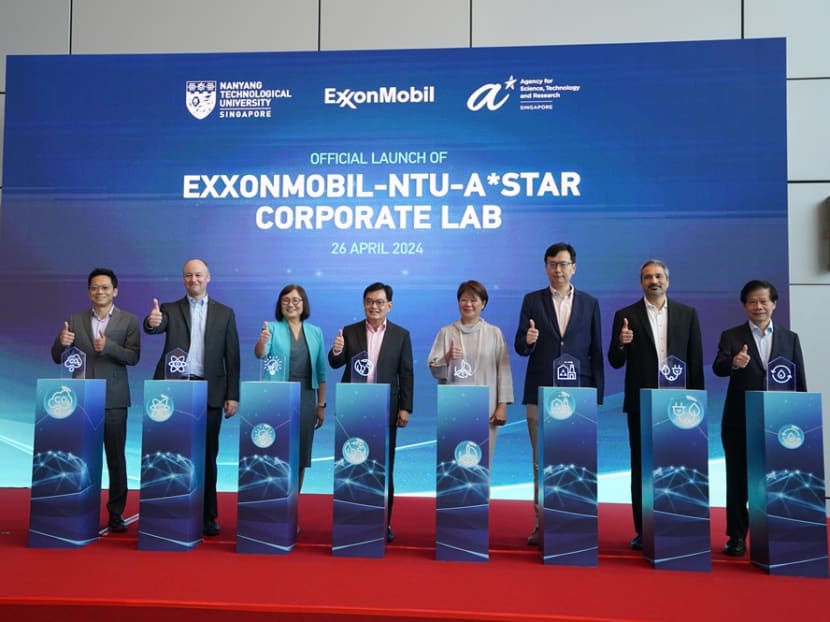 The ExxonMobil-NTU-A*Star Corporate Lab was launched by Deputy Prime Minister Heng Swee Keat (fourth from left) on April 26, 2024. The ExxonMobil-NTU-A*Star Corporate Lab was launched by Deputy Prime Minister Heng Swee Keat (fourth from left) on April 26, 2024.