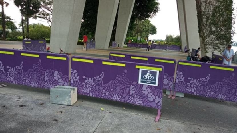 Interim barricades for cyclists below Benjamin Sheares Bridge to ensure safety of young children