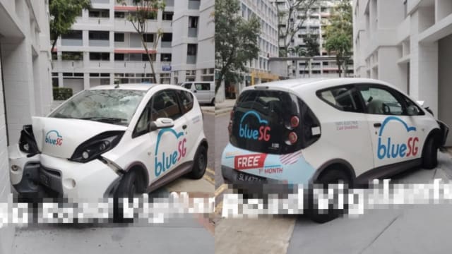 BlueSG共享车失控撞柱 警方正在找司机