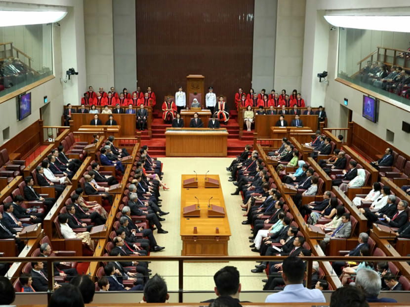 President Halimah Yacob delivers her speech during the opening of the Second Session of the Thirteenth Parliament on Monday, May 7, 2018, at the Parliament House. President Halimah Yacob delivers her speech during the opening of the Second Session of the Thirteenth Parliament on Monday, May 7, 2018, at the Parliament House.