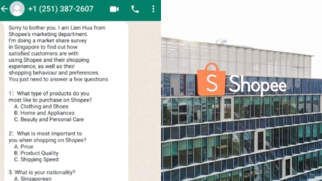 有骗子通过WhatsApp要求客户参与调查 虾皮吁小心提防