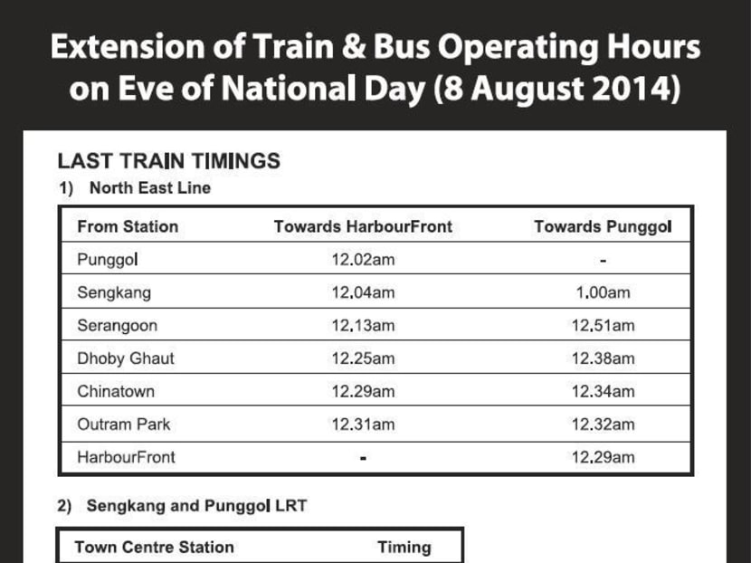 SBS Transit bus, train services extended on eve of National Day - TODAY