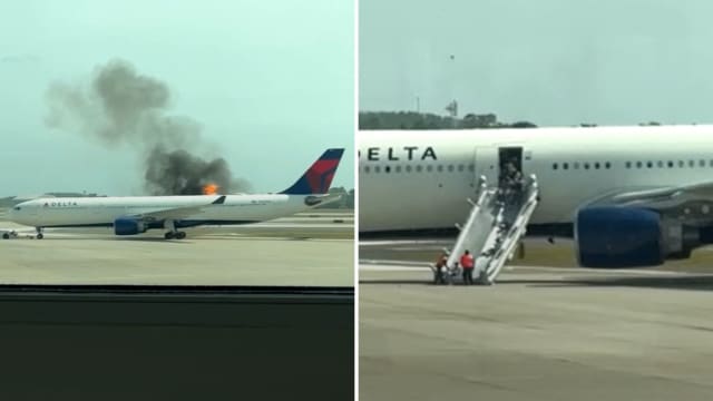 达美航空客机起飞前引擎起火 乘客被迫用滑梯撤离