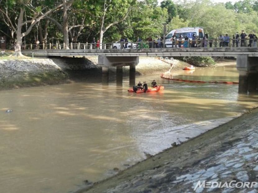 Rescuers searching for a man who was reportedly swept towards the sea from Sungei Api Api at Pasir Ris Park. Photo: Yvonne Lim