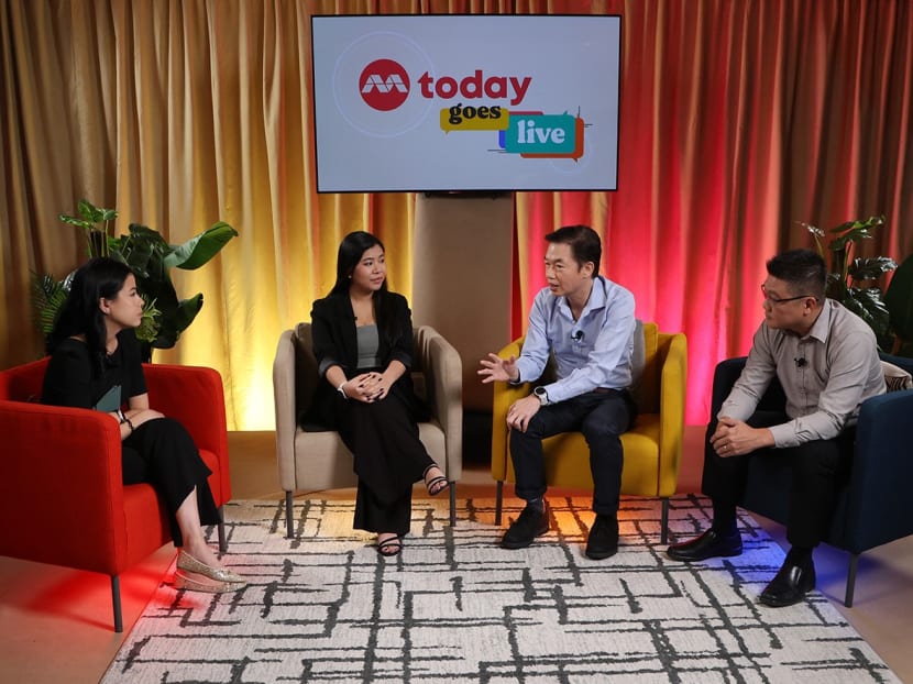 L-R: Moderator Elizabeth Neo, TODAY journalist Loraine Lee, Professor Cheah Horn Mun, SUSS and Mr Amos Phua, managing director of plumbing firm Crizto Singapore, on Oct 19, 2023. 