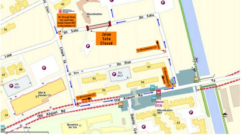 Permanent closure of section of Jalan Satu between Cassia Link and Mountbatten CC