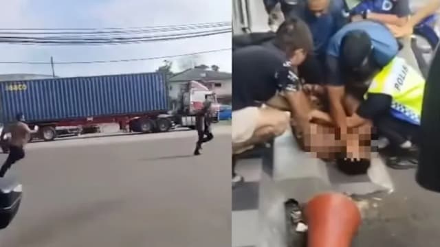 马国男子持刀追警 警民合力制伏