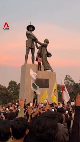 Protesters stage demonstration at Indonesia’s Tugu Tani Monument