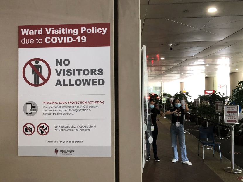 Hospitals in Singapore are not allowing visitors until Nov 24, 2021, as part of public health safety measures against Covid-19. Hospitals in Singapore are not allowing visitors until Nov 24, 2021, as part of public health safety measures against Covid-19.