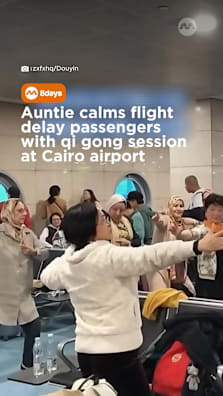 The airline’s customer service better give her a free upgrade for calming everyone down #8dayssg #8dayssgtrending #flightdelay #tiktoksg #fypsg 