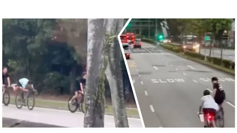 Sekumpulan remaja dirakam lakukan aksi bahaya ketika berbasikal di Sembawang Road, Cantonment Road