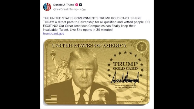 美国政府正式启动金卡移民计划 非公民付巨款快速获居留许可证